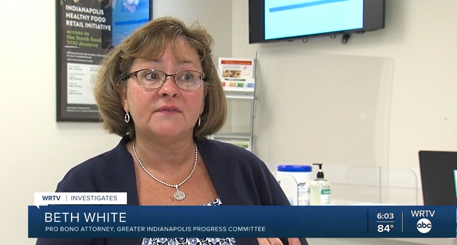 GIPC Executive Director Beth White speaks to WRTV during a Tenant Advocate Project clinic